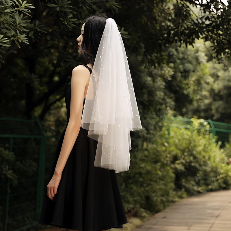 Preise Hohe Qualität Weichen 2 Schicht Weiß Elfenbein Ellenbogen Hochzeit Schleier Perlen Braut Schleier mit Kamm Hochzeit Zubehör