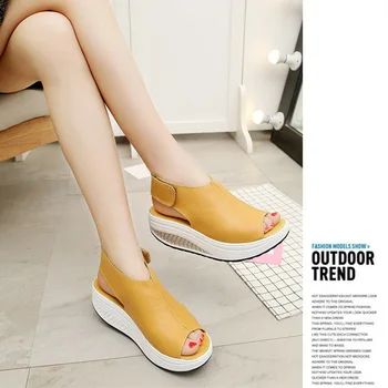 

1 Pair Women Platform Wedge Heel Shoes Ankle Strap Sandals Anti-Slip for Summer Beach ENA88