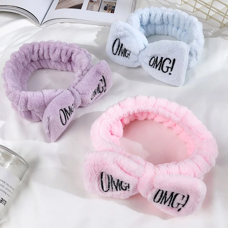 

OMG Design Coral Fleece Soft Bow Headbands Lovely Bow Headwear Wash Face Bath Mask Makeup Turban Women Girls Hair Accessories