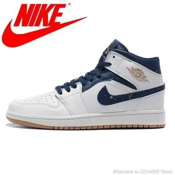 

Original Nike Air Jordan 1 AJ1 OG White Dark Blue Basketball comfortable Shoes Women Size 36-39