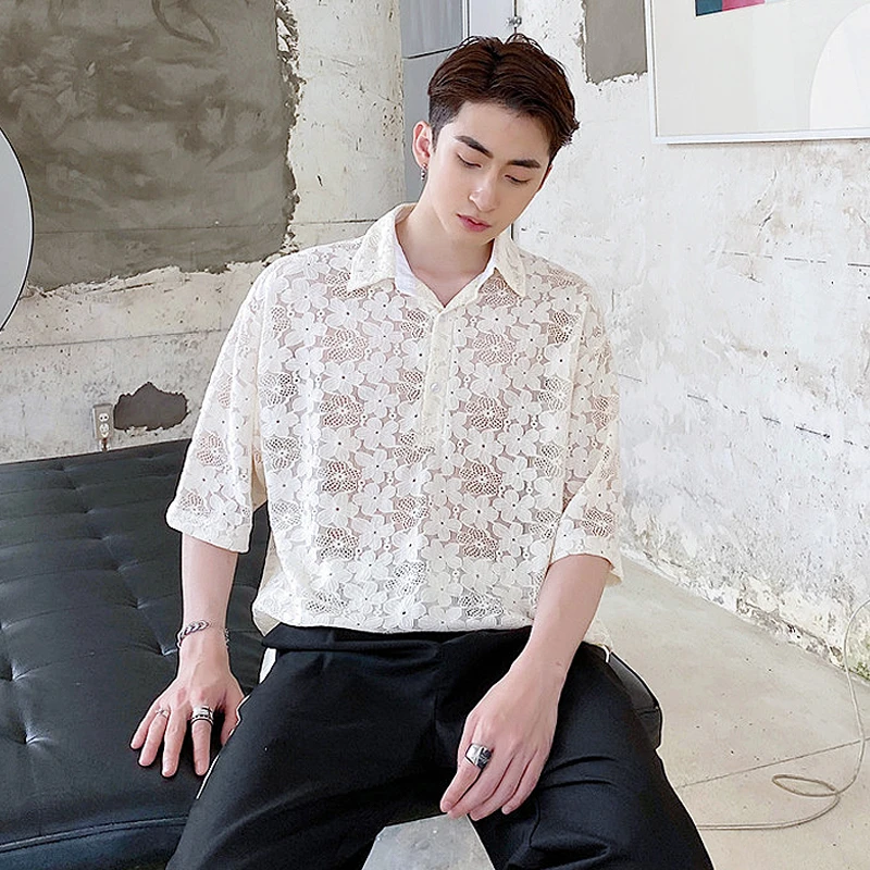 Summer Fashion Trends 2020 Lace Perspective Cutout Short Sleeve Shirt For Men Casual Black White Blouse Stage Show Party Shirt Tuxedo Shirts Aliexpress