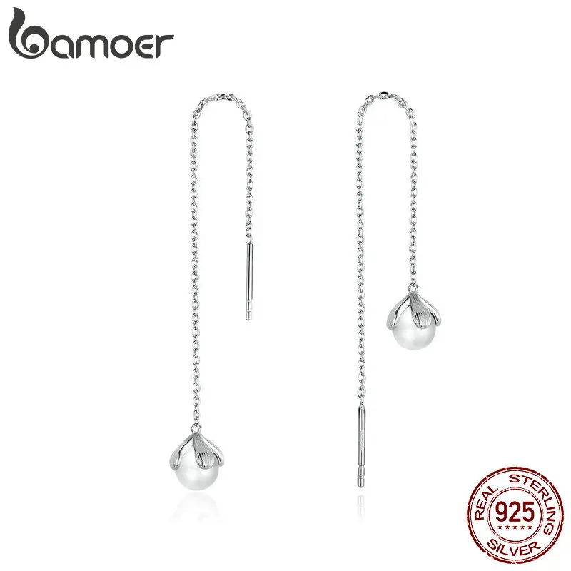 Женские длинные висячие серьги bamoer из серебра 925 пробы с жемчугом свадебные