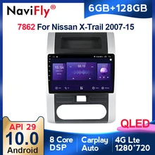 Navifly 8core API29 6 + 128G QLED Android10 Radio del coche para Nissan X-Trail 2 T31 XTrail 2007-2015 GPS Unidad de Apoyo 4G LTE DVR