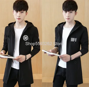 

Slim Fit Black Medium Length Money Windbreaker Men's Leisure Big Size Joker Simple Men's Wear Coat Batch