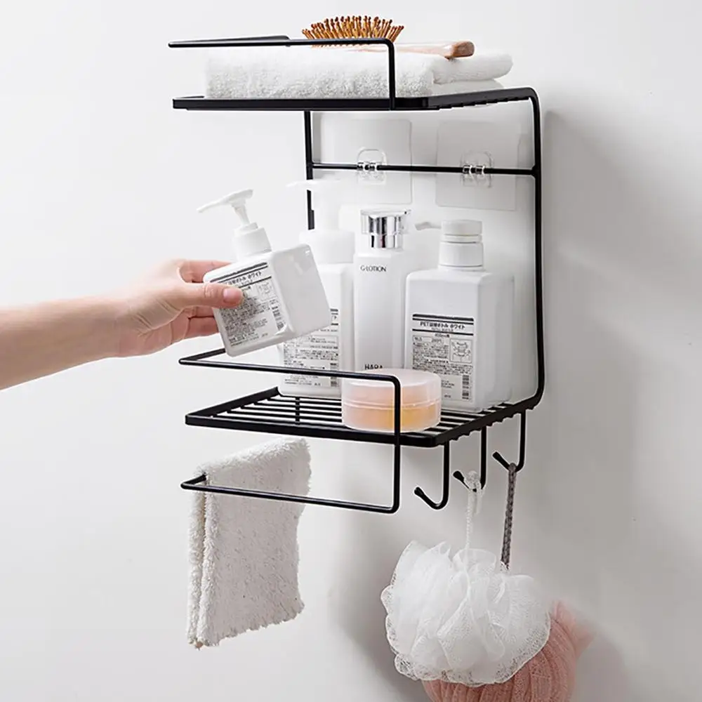 

Iron Double Layer Wall Mounted Shelf For Kitchen Bathroom Shower Shampoo Cosmetic Organizer Rack Toilet Storage Shelves
