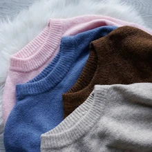 Зимний свитер Для Женщин Пуловер С О-образным вырезом 4 цвета корейский стиль Повседневное Джемперы Lazy кроп-топы