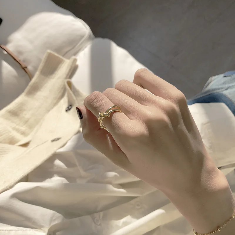 AOMU корейское кольцо с узелком, аксессуары для уличных съемок, металлический золотой цвет, размер, регулируемое кольцо для женщин, девушек, ювелирный набор
