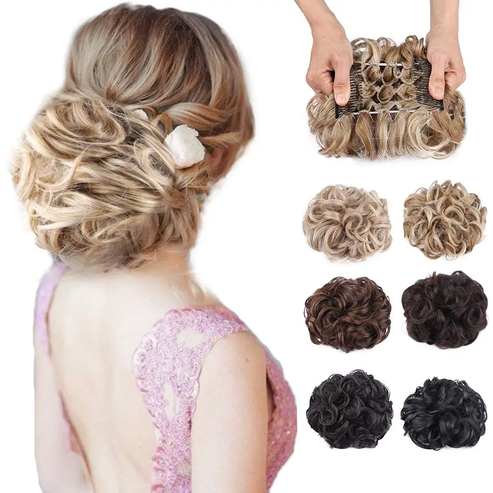 Comb Clip In Curly Hair Extension Synthetic Hair Pieces Chignon Women Updo Cover Hairpiece