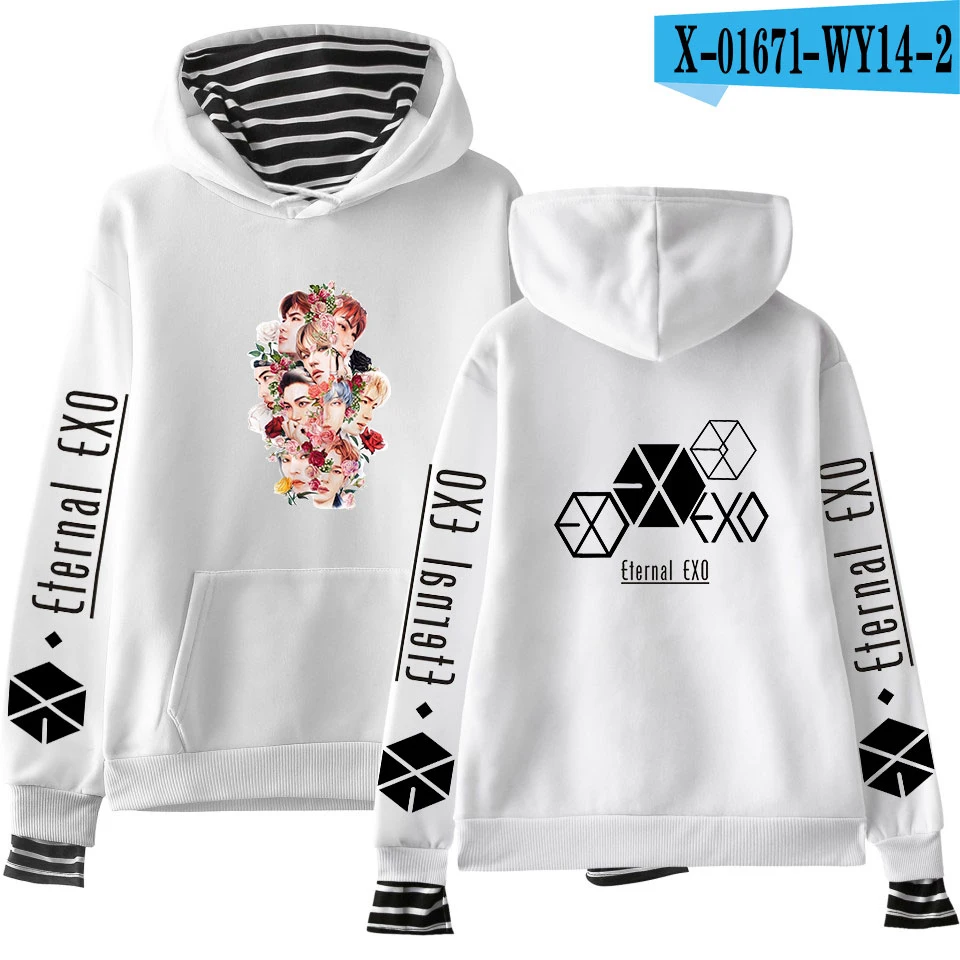 EXO Ablum/Новое поступление, женские худи с надписью, Толстовка Harajuku, толстовки с круглым вырезом, цветные топы - Цвет: White