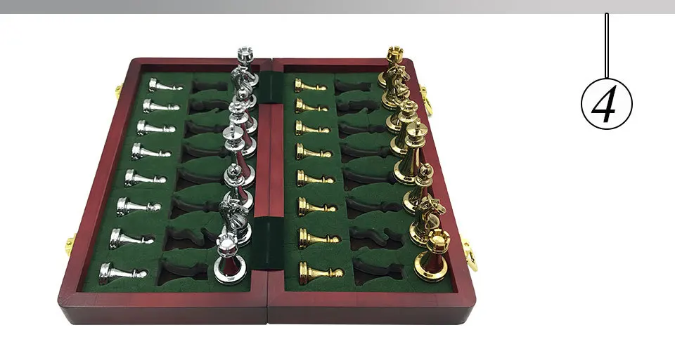 Easytoday Metal Glossy Golden And Silver Chess Pieces Solid Wooden Folding Chess Board High Grade Professional Chess Games Set (4)