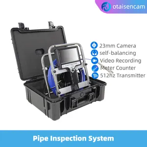 Long Spring 23mm Self-Balancing Camera 512hz Transmitter Built-in Pipe Drain Inspection System Kit 7" Monitor DVR Meter Counter