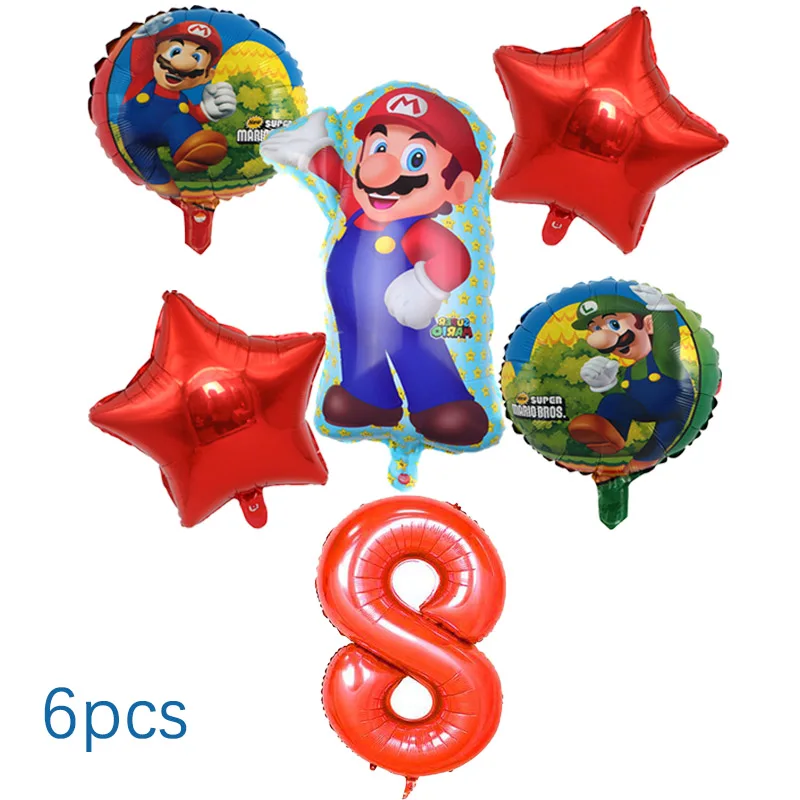 6 шт. воздушные шары "Супер Марио" 32 дюйма номер фольги шар мальчик девочка игрушка super mario bros день рождения синий красный шар набор декора - Цвет: MLAH8