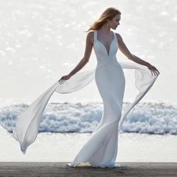 Charming Boho Wedding Dress 2022 Chiffon Column Criss Cross Back No Train Bridal Gowns V Neck Summer Beach Bohemian Dresses