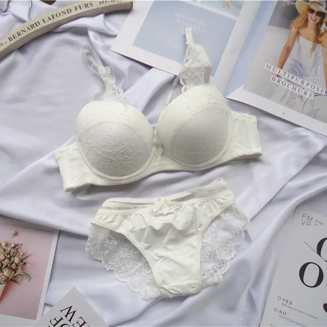 Underwear For Women Sexy  Lace Push Up Bralette Section Breathable Female Large Underwear Set  Plus Size Lingerie Bra white