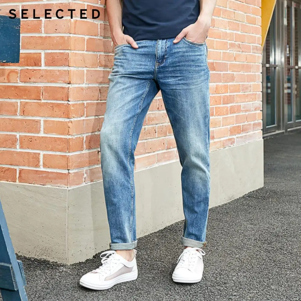 

SELECTED Men's Stretch Cotton Denim Pants Washed Tapered Jeans R|420132532