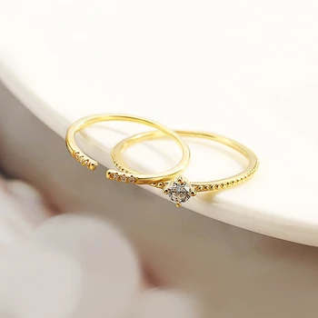 

Delicate 18kgp Minimalist CZ Stone Solitaire Ring 2 pcs Knuckle Rings Simple Thin Rings Set Gold in sv925 Stacking Rings Set