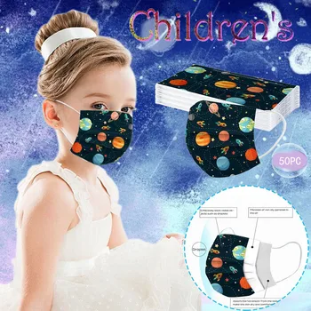 

50 Pcs Kids Disposable Face Mask Starry Sky Print Non-Woven 3 Layer Baby Face Masks For Germ Protection Mascarillas Flag Bandana