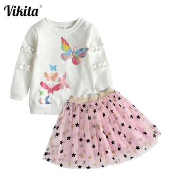 

VIKITA Autumn Spring 2 pcs Sets for Kids Children Toddlers Baby Girls Clothes Sets Cotton Tops + Skirts Outfit Clothing Sets