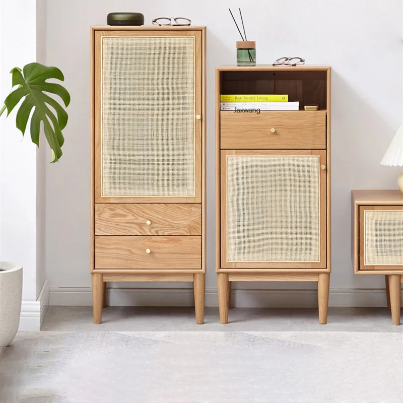 Nordic Living Room Cabinet Solid Wood Rattan Nordic Oak Living Room Storage Cabinet Modern Simple Apartment Display Cabinets GM