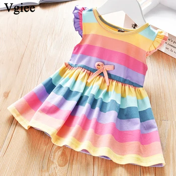 

Vgiee Summer Girls for Dresses 2020 Summer New Female Baby Rainbow Striped Vest Children Sleeveless Dresses