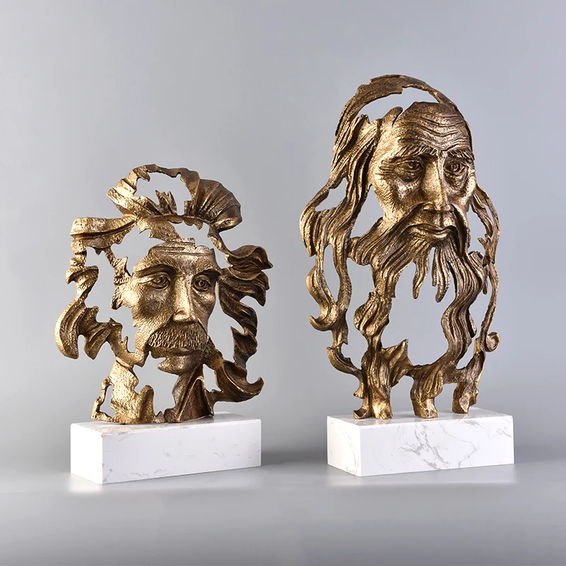 

Home Decoration Accessories Gold Alloy Einstein Da Vinci Decoration Figurine Living Room Ornament Objects Office Marble Gift