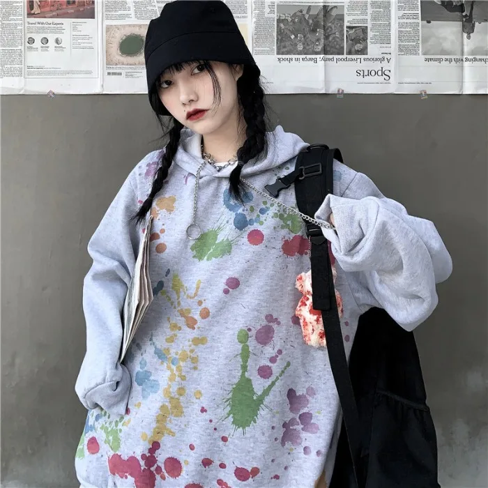 Moda feminina женская одежда ins принт Уличная Стиль Осень с капюшоном длинным рукавом пуловер и толстовки bf Мода Горячая