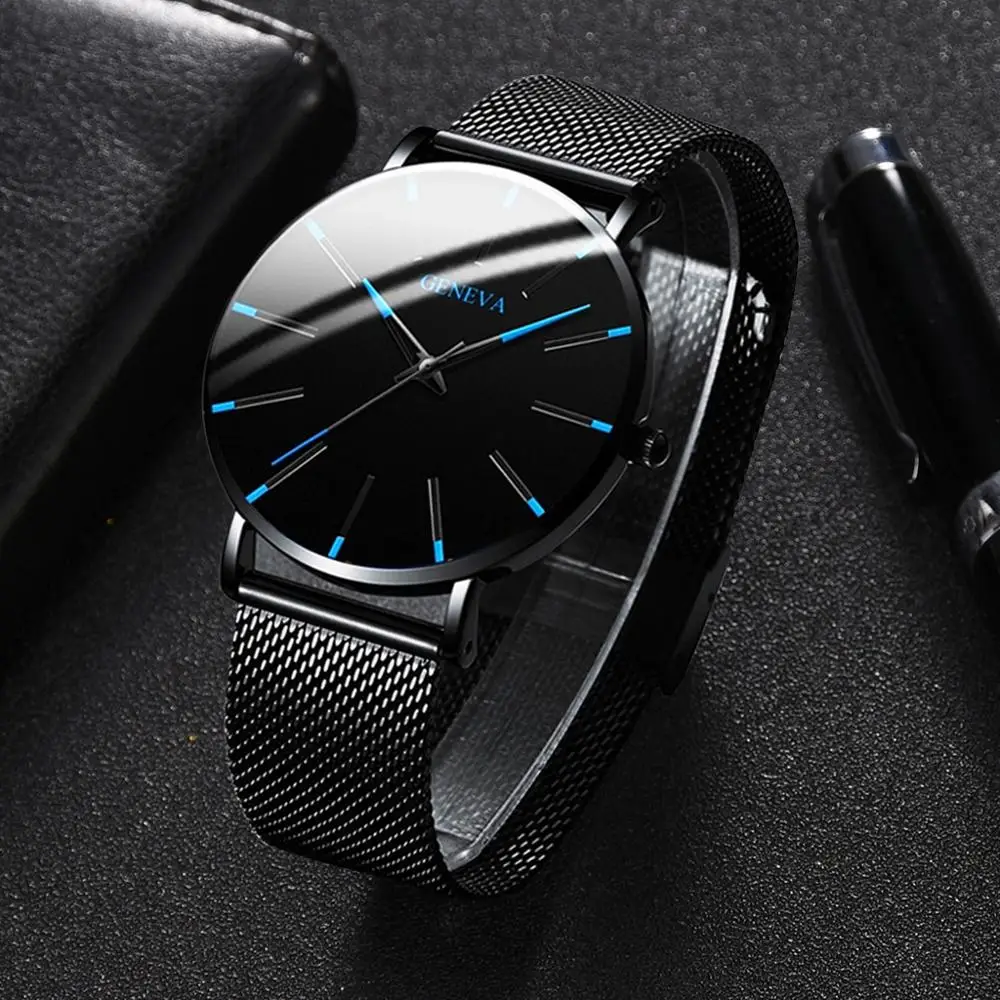 Tanie Minimalistyczna moda męska Ultra cienkie zegarki proste mężczyźni biznes pasek