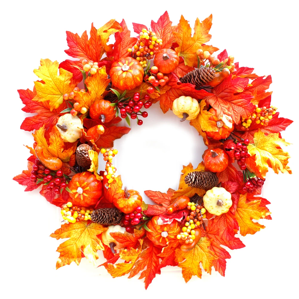 Fall Wreath with Pumpkins Berries Maple Leaves Artificial Fall Berry  Harvest for Wedding Party Thanksgiving Home Decor