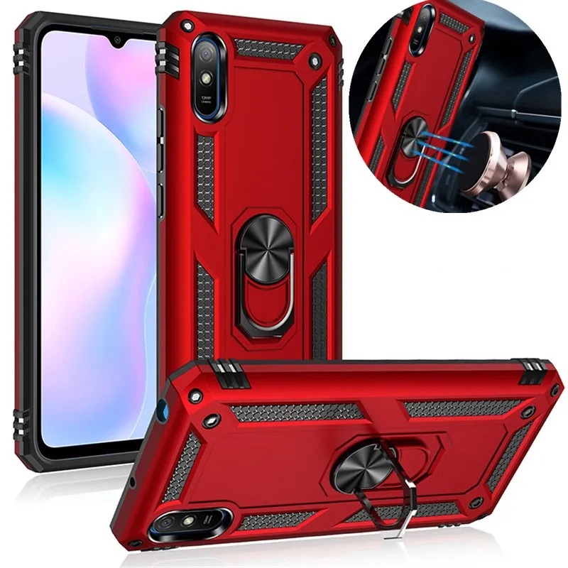 Funda a prueba de golpes para Xiaomi Redmi 9 9A 9C 9T, armadura de teléfono para Redmi 9, soporte de anillo de alimentación, parachoques, funda trasera del teléfono de silicona