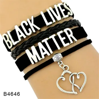 

Infinity Love Support the Black All Black Lives Matter I can't Breathe Not One More Heart Leather Mens Bracelets for Women