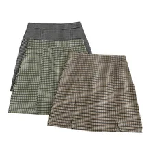 Women Plaid Side Slit Mini Skirt High Waist A-Line Package Hip Ladies Skirts Casual Basic Plaid Skirt Spring Summer Lady Skirts