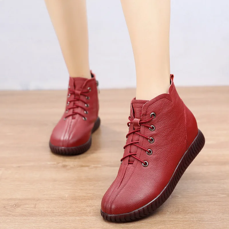 Tilocow Women's Cow Leather Winter Snow Boots Female Wedges Platform Shoes Woman Retro Rubber Boot Female Short Botas Mujer 2020