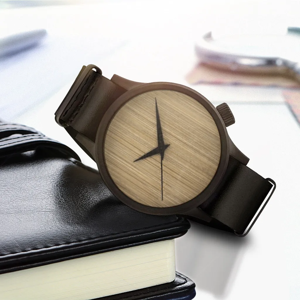 Модные стильные женские и мужские кварцевые наручные часы с текстурой древесины и кожи, мужские и женские наручные часы унисекс, креативные часы из бамбука