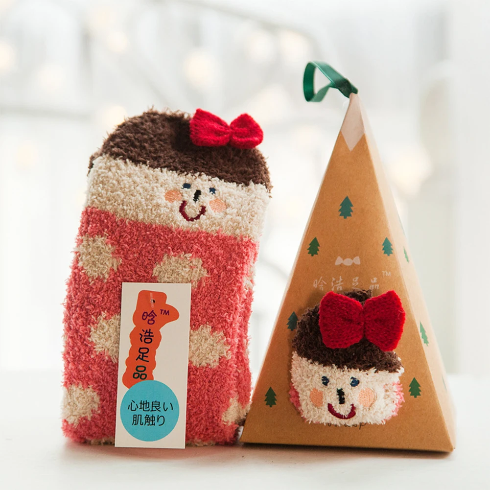 1 пара, хлопковые красные носки с коробкой, трехмерные рождественские носки с рисунком, милые японские женские носки, носки на осень и зиму, подарок