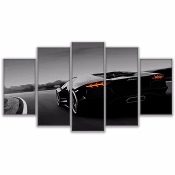 

Home Decor For Living Room HD Printed Pictures 5 Pieces Black Luxury Sports Car Canvas Painting Vintage Poster Wall Art