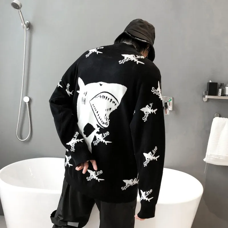 Promo RLJT.JIN Winter High quality shark pattern casual sweater men Pullovers for tough guys Simple style sweater collar long sleeve