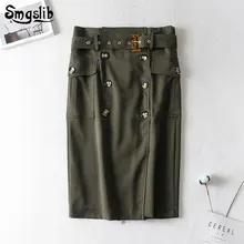 Модная новая весенне-осенняя юбка, винтажный английский стиль, высокая талия, двубортная, армейский зеленый пояс, длинные юбки для женщин