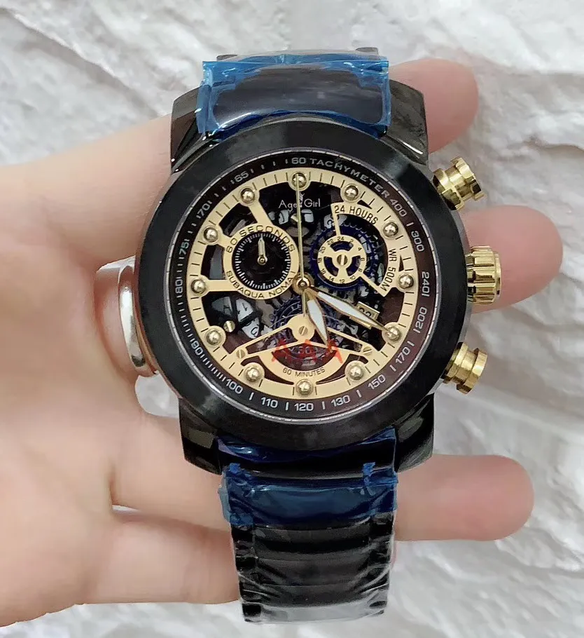 

Luxury Brand New Men Chronograph Stopwatch Sapphire Stainless Steel Rose Gold Black Luminous Skeleton Watch Limited Sport AAA+