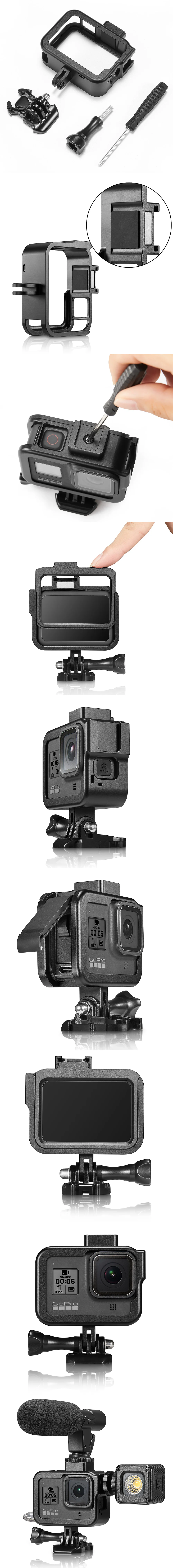 Корпус из алюминиевого сплава, защитный чехол, аксессуары для GoPro Hero 8, черная клетка Vlogging, корпус с микрофоном, крепление для холодного башмака