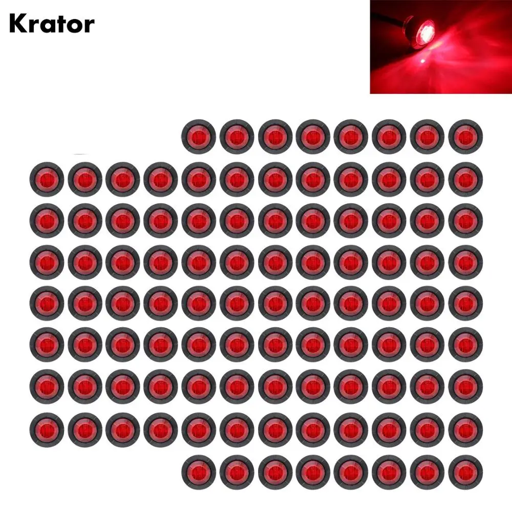 

100PCS 3/4 INCH Round Red LED Light Front Rear Side Marker Indicators Light for Truck Bus Trailer Caravan Boat Motocycle 12V