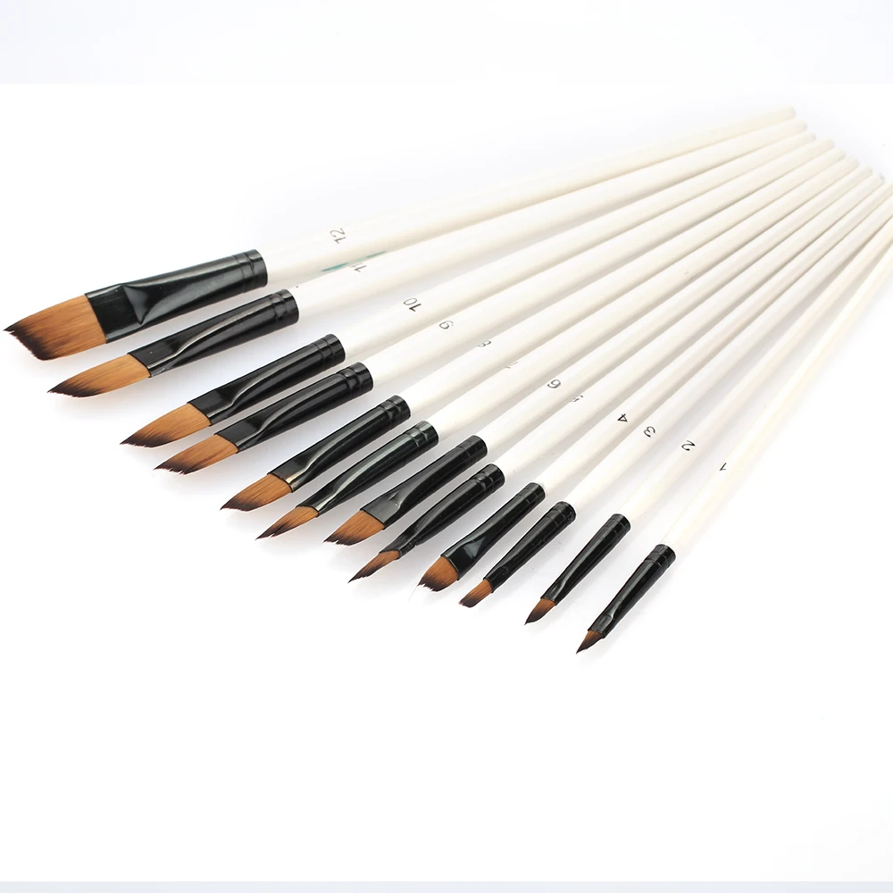 Brush Pen Delicate Durable Nylon 12Pcs Craft Art Drawing Supplies Painting Brush Acrylic Nylon Hair Paintbrush
