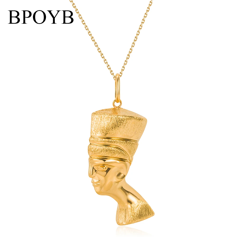 

BPOYB High Fashion Italy Au750 Gold Color Collar Exaggerated Pharaoh Head Pendant Long Necklace Chain For Women Men Party Gift