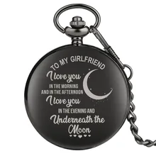 To My Girlfriend Design Custom Anniversary Gift Quartz Pocket Watch Smooth Black Full Hunter Pendant Watch Collection Present