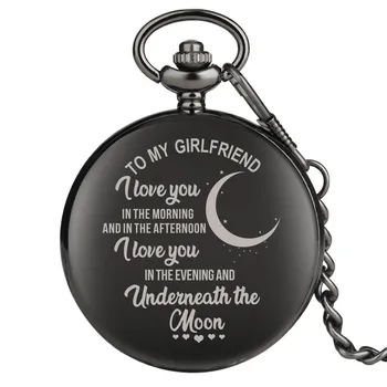 

To My Girlfriend Design Custom Anniversary Gift Quartz Pocket Watch Smooth Black Full Hunter Pendant Watch Collection Present