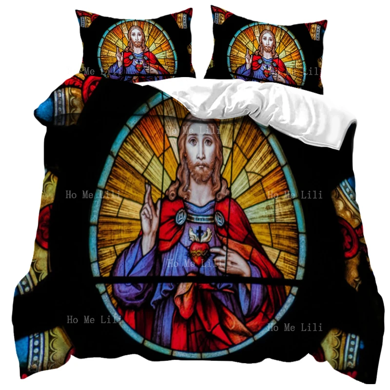 

Christ Religion Duvet Cover Set By Ho Me Lili The Most Sacred Heart Of Jesus Early Fathers With Nicene Creed Decor Bedding