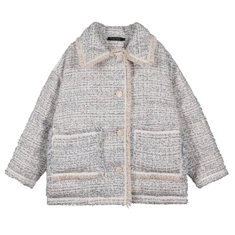 Осень зима Gloria&Grace светильник синий классический элегантный твид Большие размеры свободная парка пальто куртка верхняя одежда