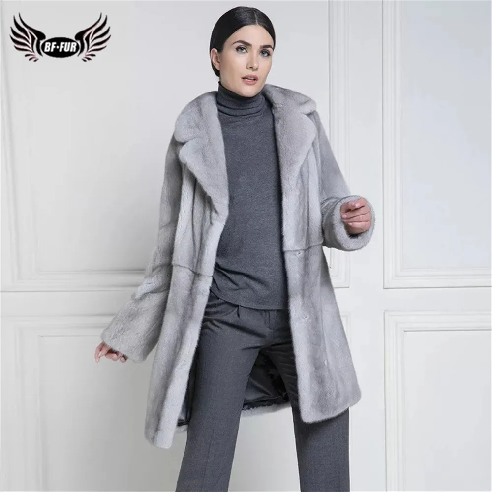 

BFFUR Genuine Mink Fur Coats For Women 2020 Winter Fashion Long Mink Fur Jackets Real Full Pelt Fur Coat Lapel Collar Overcoats