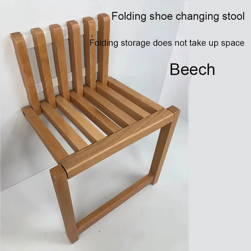 Wall-Mounted Folding Footstool, Porch Chair, Shoe Stool Chair, Hidden Solid Wood Folding Bathroom Stool 2
