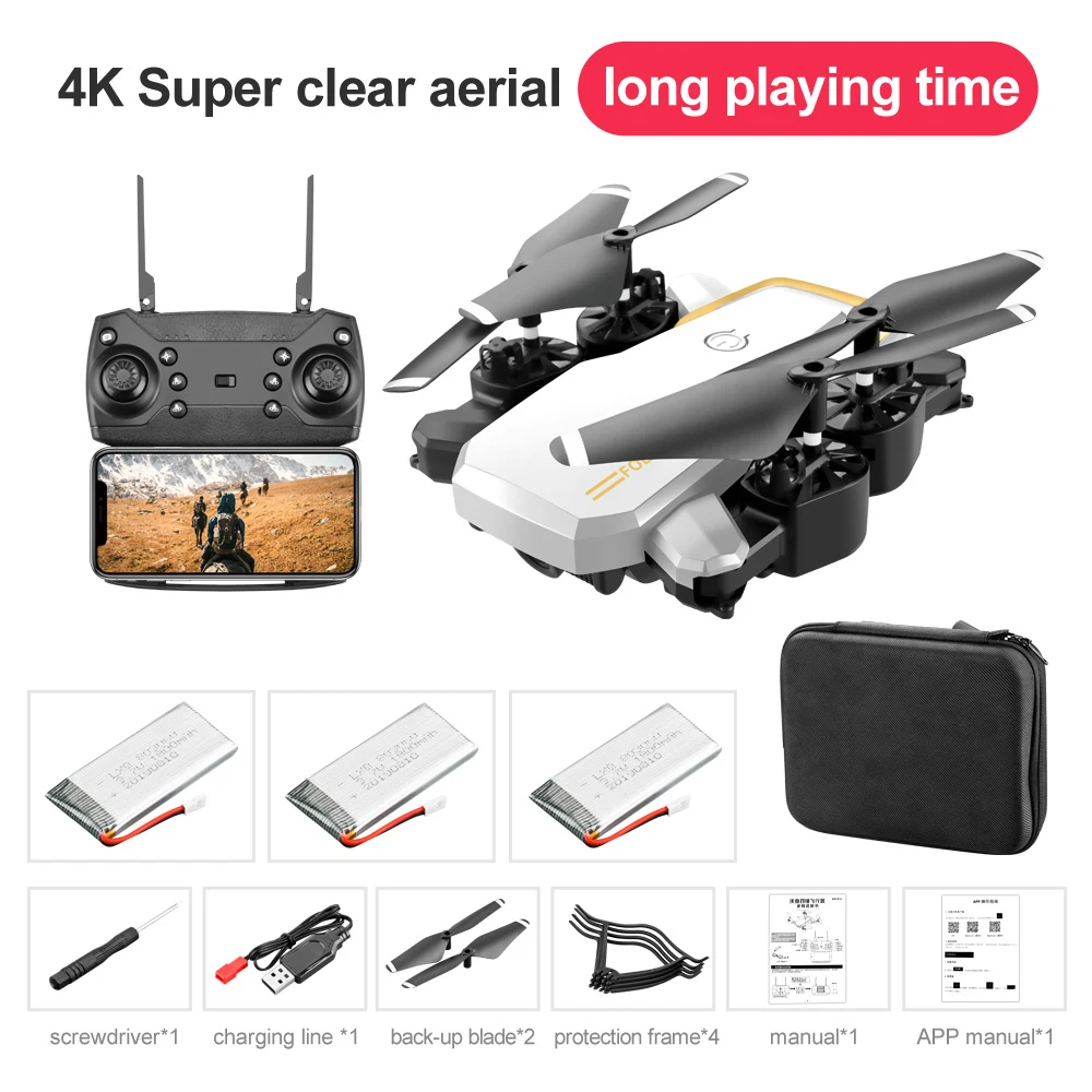 White 4K 3Battery LF609 Дрон 4K с HD камерой wifi 1080P двойная камера следуя за мной Квадрокоптер FPV Профессиональный Дрон игрушка для детей vs SG106 E58 E520S - Цвет: White 4K 3Battery