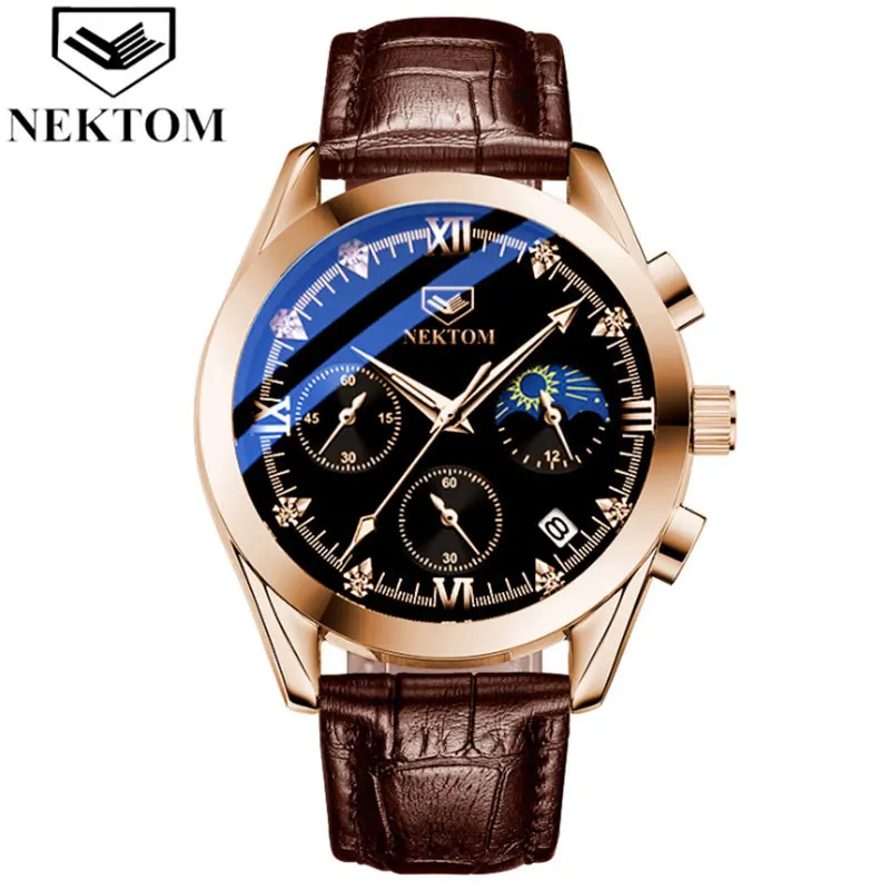 Men's Real Belt Quartz Watch Luminous Waterproof Calendar Men's Watch With Diamond Face Non Mechanical Student Fashion Watch